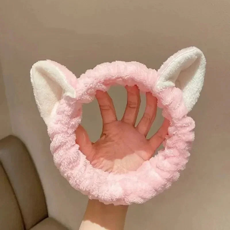 CNKESS Hairband Cat Coral Plush Headband Cute Soft Hair Bow Headband Hairband Wash Face Makeup Headband Bandage Girl Accessories
