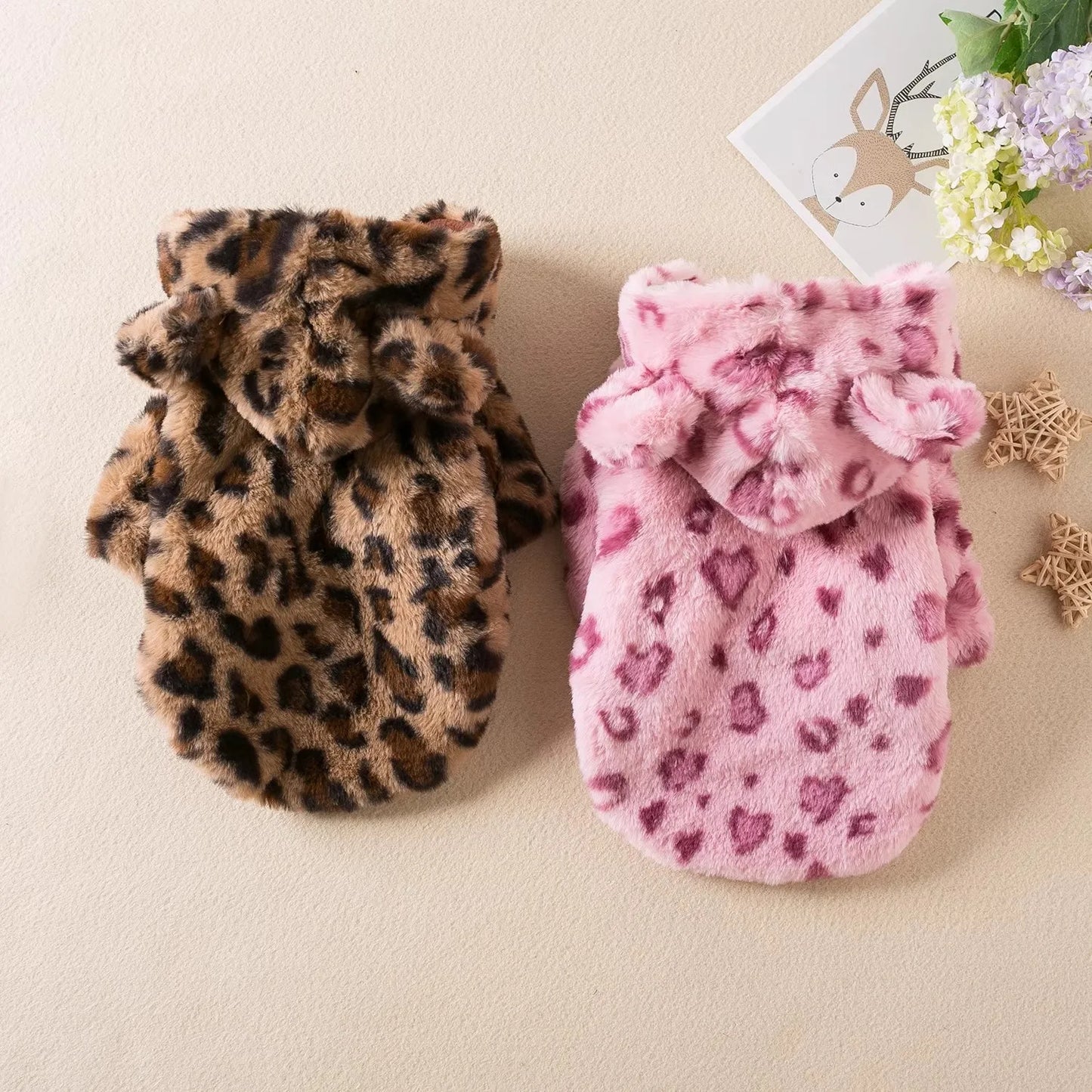 Dog clothes, spring and autumn clothes, leopard print hooded coats, cat clothes, thickened teddy schnauzers, Pomeranians, pet fa