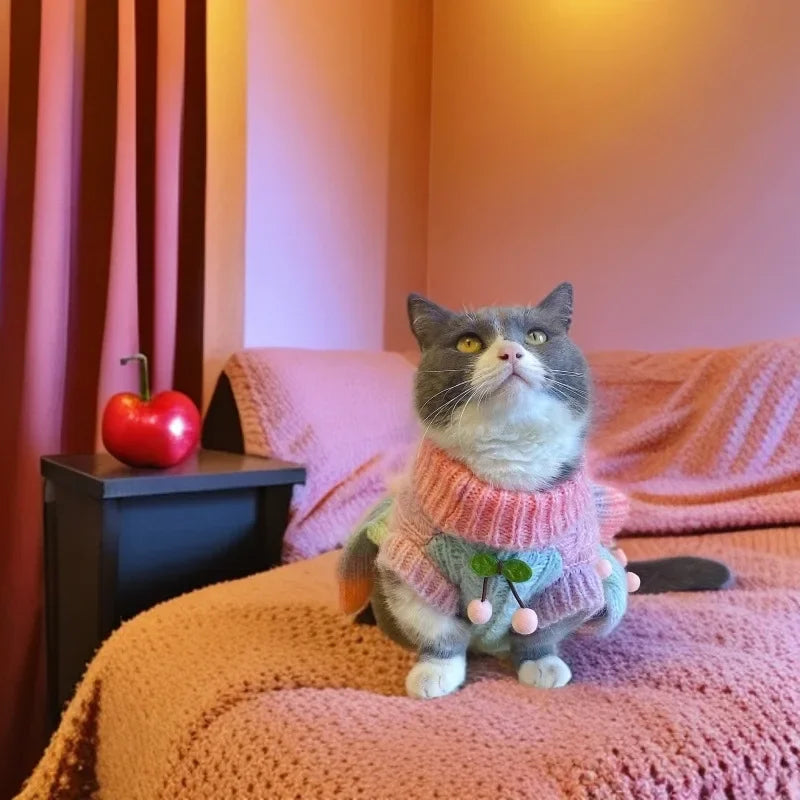 Cute colorful Cat spring Sweater Costume Winter Warm Pet Clothes for Cats Katten warm Clothing Gatos Products for Animals dog