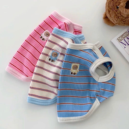 Bear Striped Dog Clothes Pet Dog Vest Thin Dog Hoodies Cat Shirt Chihuahua Bichon Yorkie Costume Puppy Undershirts All Seasons