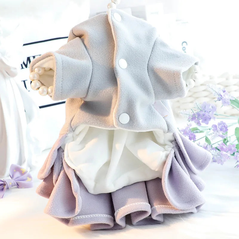 Pet Autumn Winter Outfit Thick Cat Princess Skirt Woolen and Tutu Skirt Small Dog Teddy Bear Pet Coat Dog Dresses for Small Dogs