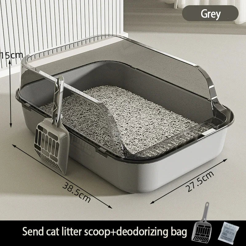 Cat toilet open type cat litter box,thickened litter box,semi closed high side splash proof pet toilet,with litter scoop