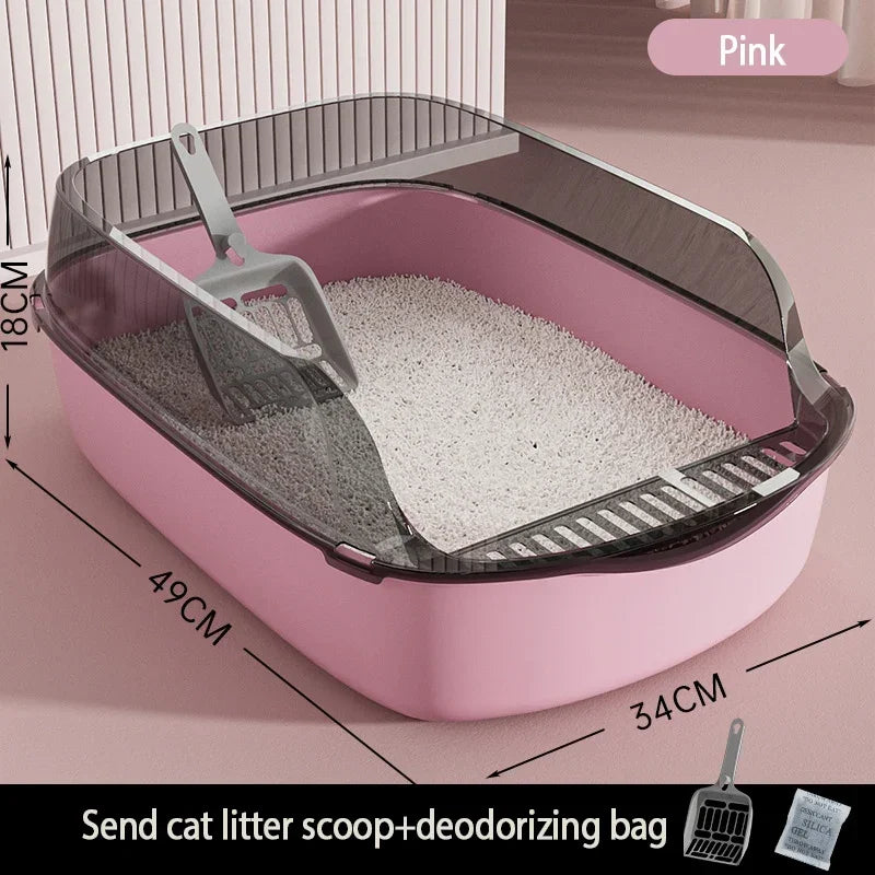 Cat toilet open type cat litter box,thickened litter box,semi closed high side splash proof pet toilet,with litter scoop