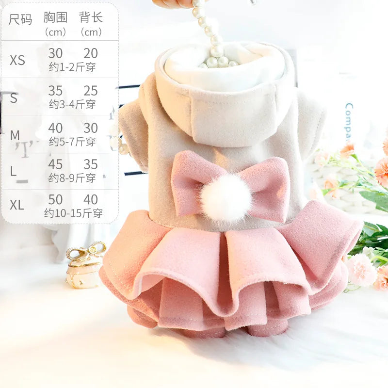 Pet Autumn Winter Outfit Thick Cat Princess Skirt Woolen and Tutu Skirt Small Dog Teddy Bear Pet Coat Dog Dresses for Small Dogs