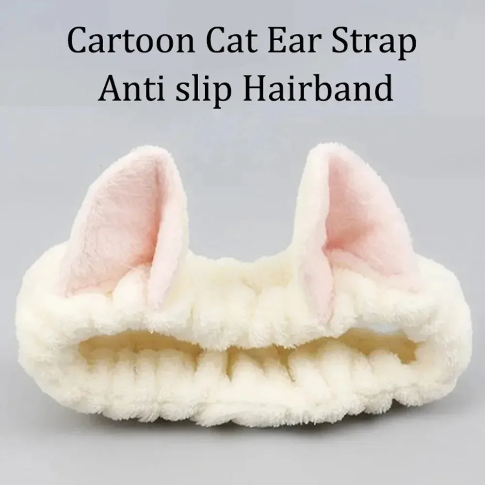 CNKESS Hairband Cat Coral Plush Headband Cute Soft Hair Bow Headband Hairband Wash Face Makeup Headband Bandage Girl Accessories