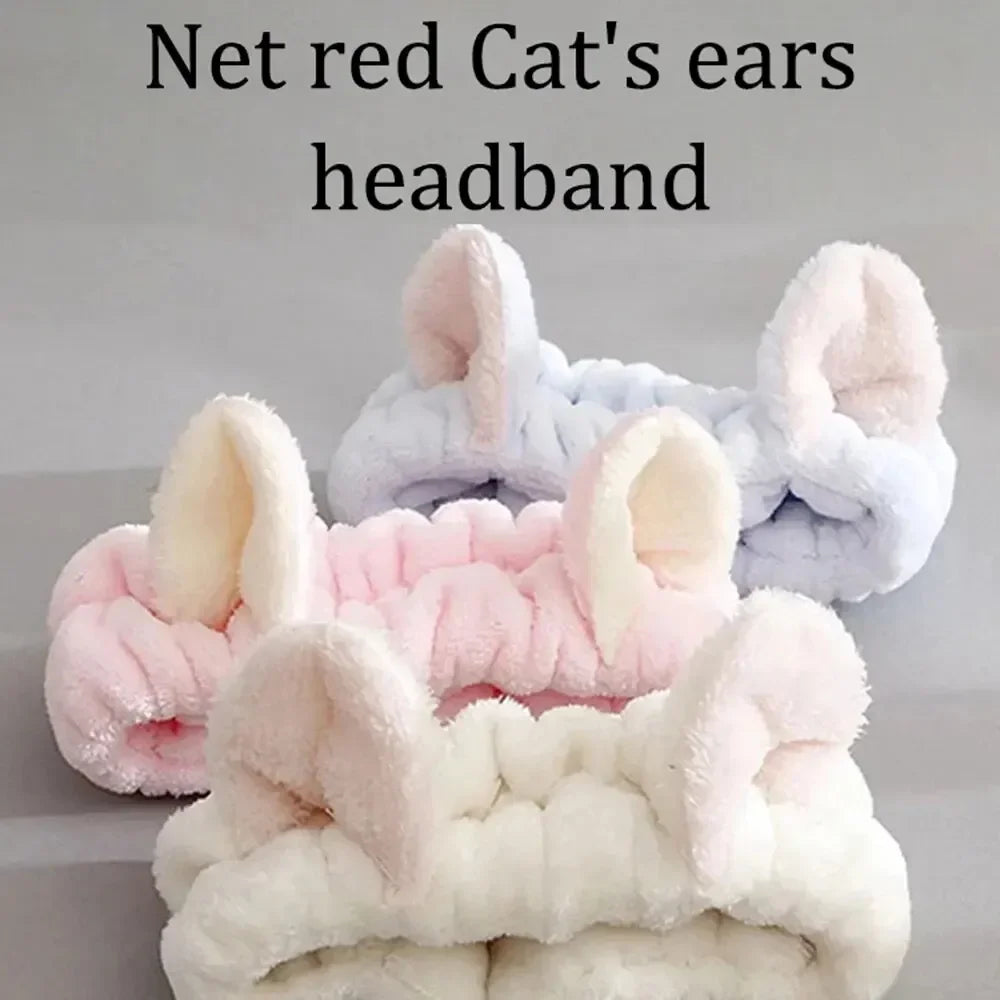 CNKESS Hairband Cat Coral Plush Headband Cute Soft Hair Bow Headband Hairband Wash Face Makeup Headband Bandage Girl Accessories