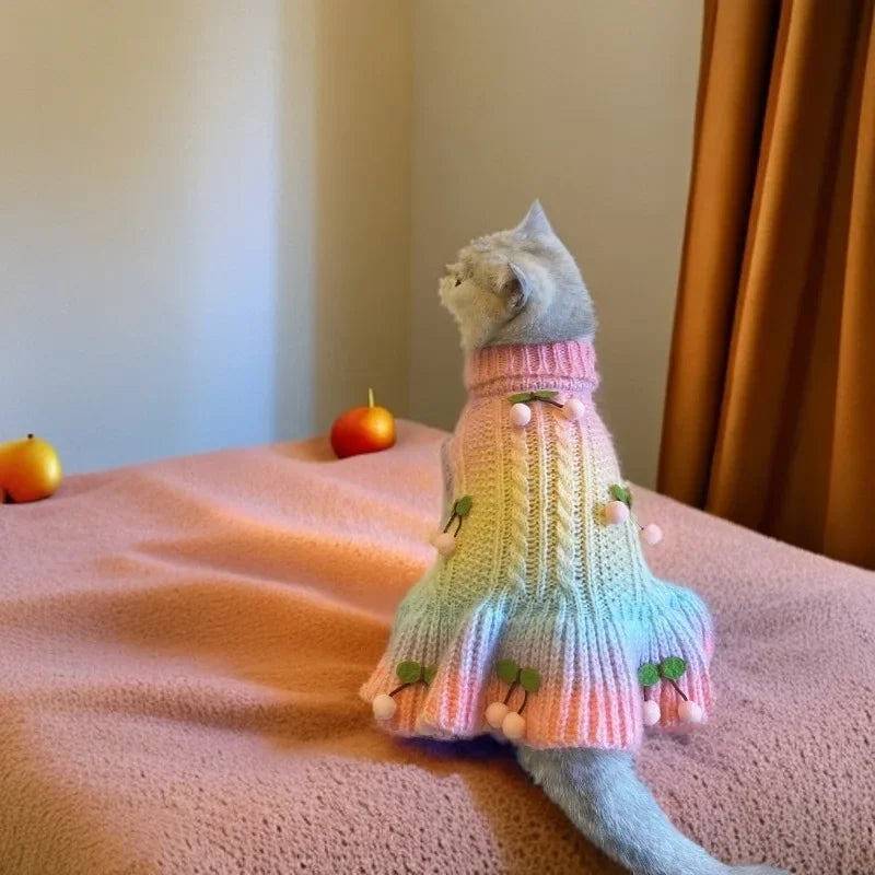 Cute colorful Cat spring Sweater Costume Winter Warm Pet Clothes for Cats Katten warm Clothing Gatos Products for Animals dog