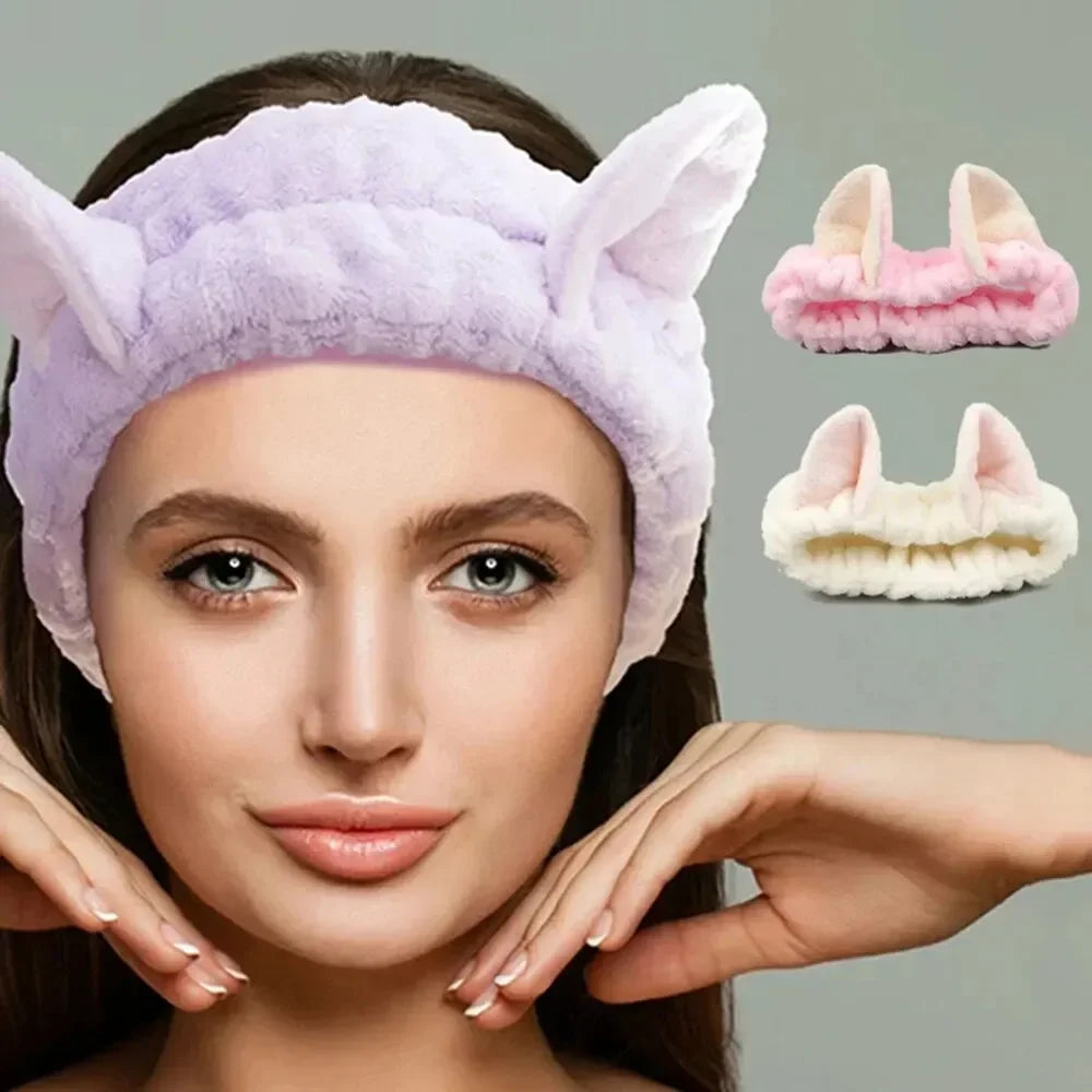 CNKESS Hairband Cat Coral Plush Headband Cute Soft Hair Bow Headband Hairband Wash Face Makeup Headband Bandage Girl Accessories