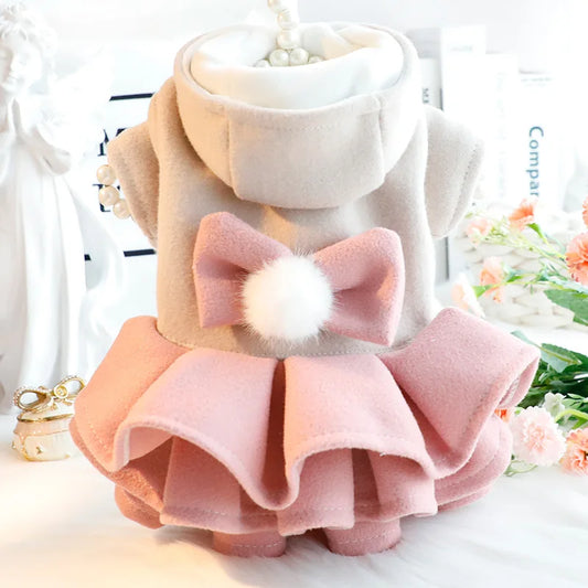 Pet Autumn Winter Outfit Thick Cat Princess Skirt Woolen and Tutu Skirt Small Dog Teddy Bear Pet Coat Dog Dresses for Small Dogs