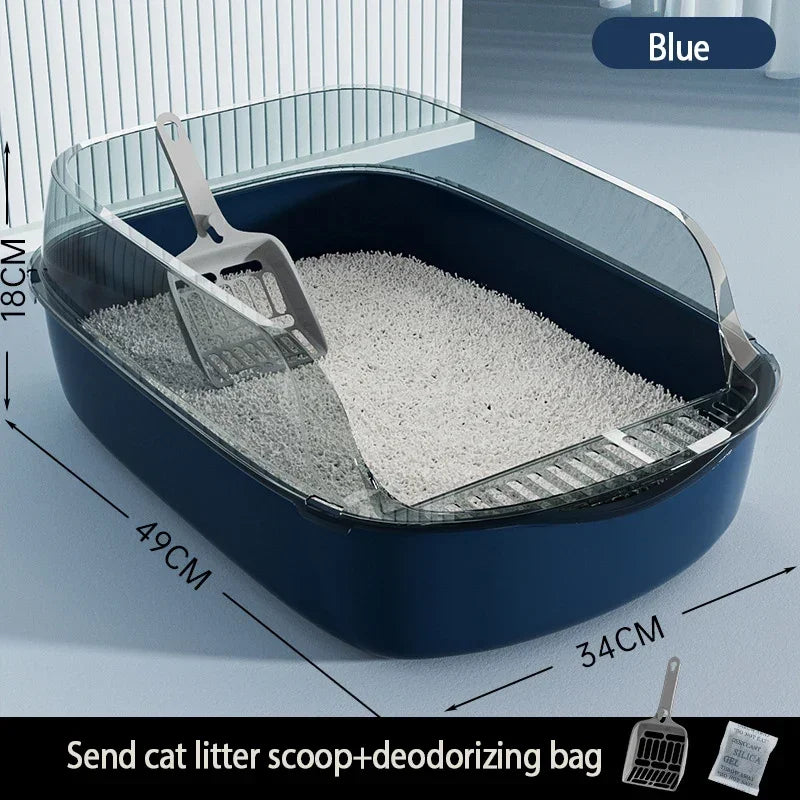 Cat toilet open type cat litter box,thickened litter box,semi closed high side splash proof pet toilet,with litter scoop