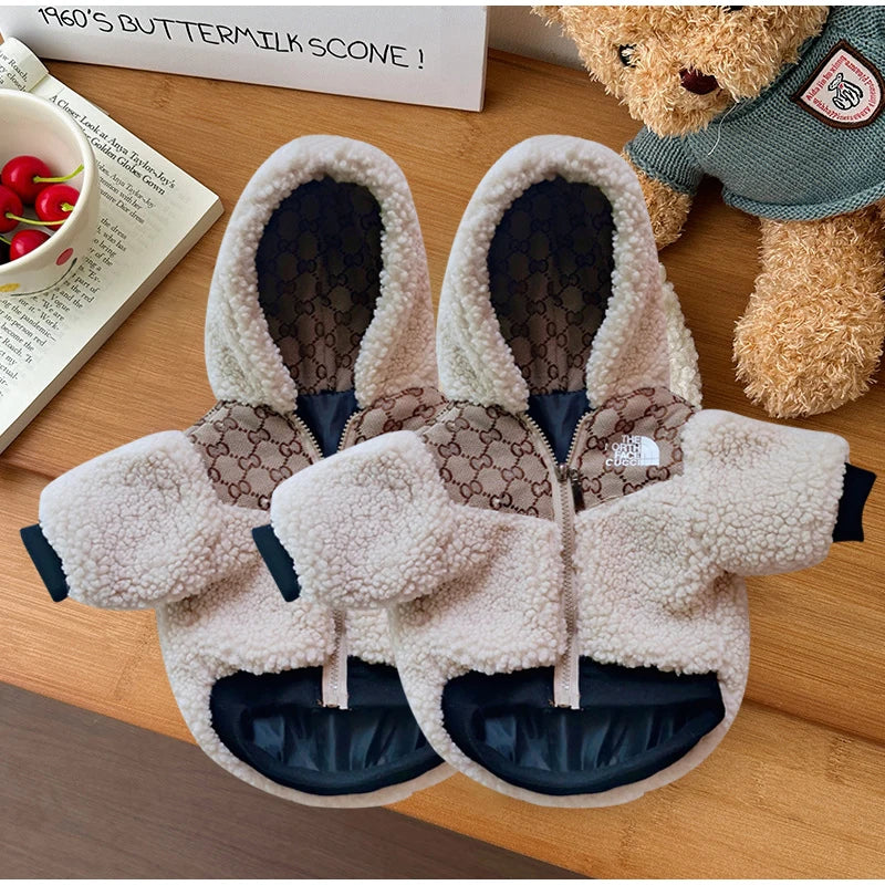 Autumn Winter Warm  Pet Coat 2024 New Small Dogs Teddy Schnauzer Logo Printing Cute Pet Jacket Velvet Soft Cats Dog Clothes