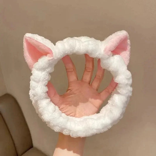 CNKESS Hairband Cat Coral Plush Headband Cute Soft Hair Bow Headband Hairband Wash Face Makeup Headband Bandage Girl Accessories